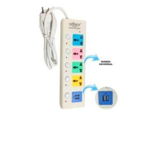EXTENSAO ELETRICA UNIVERSAL 4 ENTRADAS 2 USB LEHMOX - LEY-36